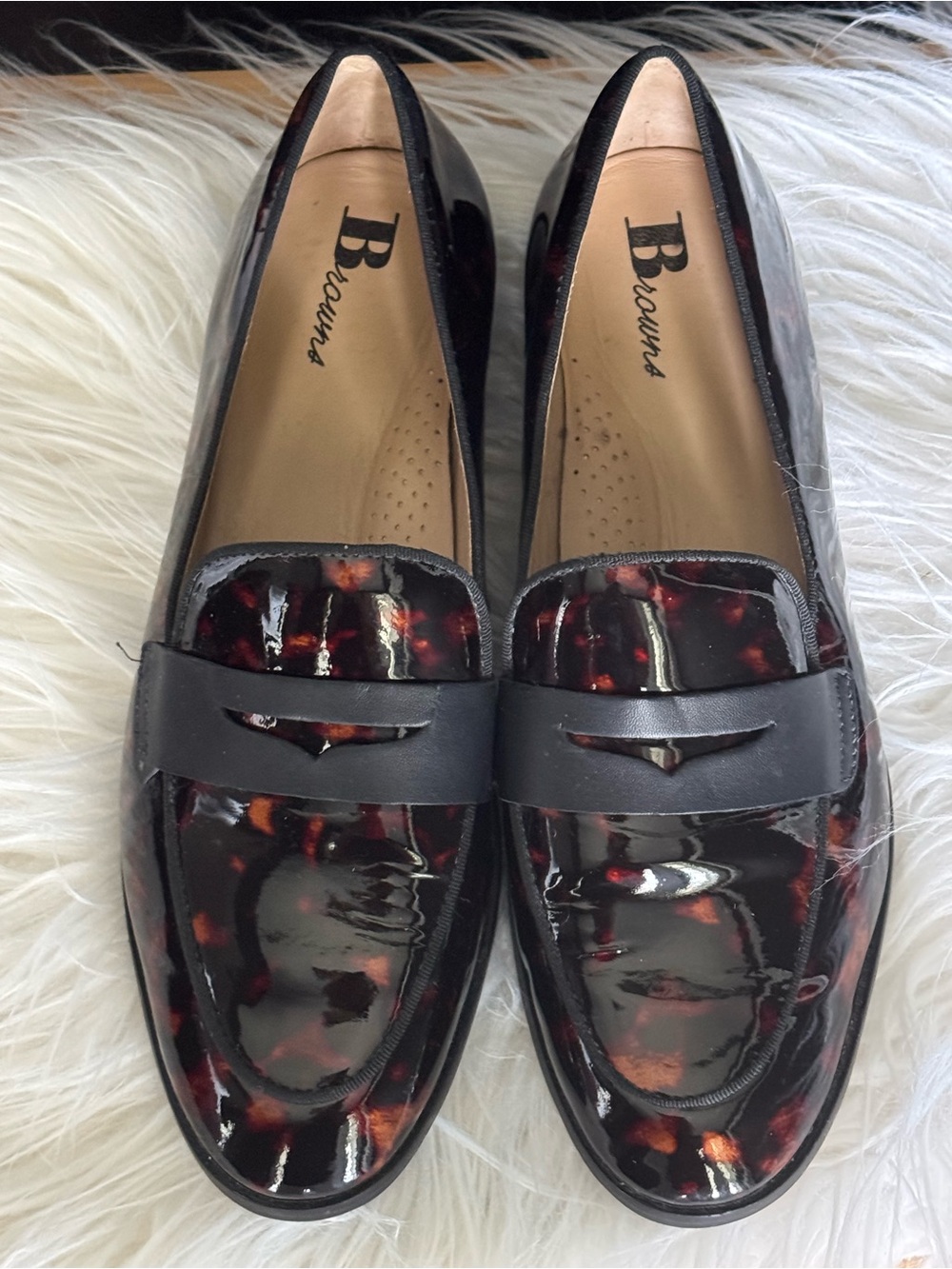 Women’s Tortoiseshell Patent Penny Loafers - Black/Brown